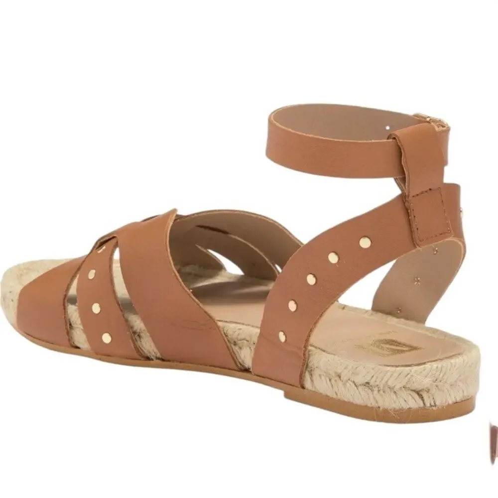 Bruno Magli Perla Cognac Brown Leather Sandals Gold Studded NWTS NIB size 10